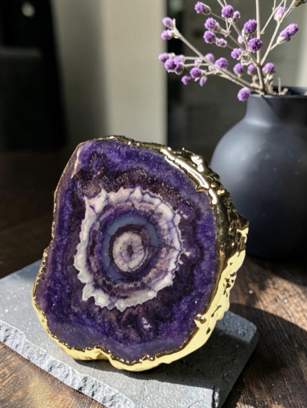Fabulous 18k Gold Plated Artisan Amethyst Geode Agate Chunky Statement Ring
